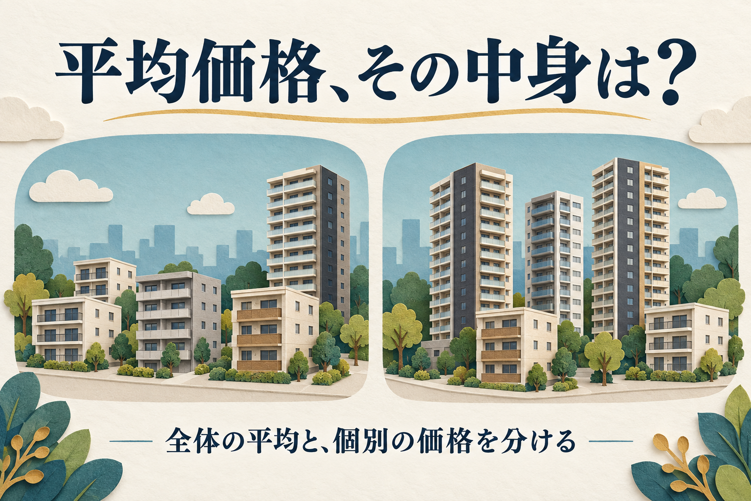 平均価格と個別価格を分けて考えるための、建物の組み合わせを表した説明イラスト